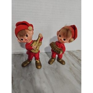Vtg Retro Style MCM Inarco Ceramic Pixies Elves Accordian Japan Repaired! Read